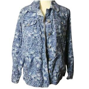 NorthStyle Women's Large Stretchy Floral Lightweight Denim Jacket Western